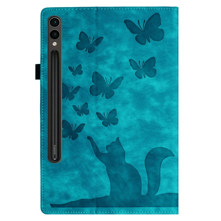 For Samsung Galaxy Tab S9 FE+ / S9+ / S8+ Butterfly Cat Embossing Leather Tablet Case(Sky Blue)