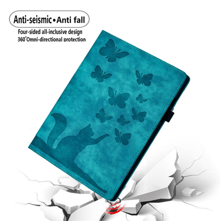 For Samsung Galaxy Tab S9 FE+ / S9+ / S8+ Butterfly Cat Embossing Leather Tablet Case(Sky Blue)