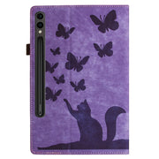 For Samsung Galaxy Tab S9 Ultra / S8 Ultra Butterfly Cat Embossing Leather Tablet Case(Purple)