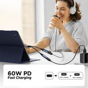 JOYROOM SY-C03 2 in 1 USB-C/Type-C to Dual USB-C/Type-C Audio Adapter Cable(Black)