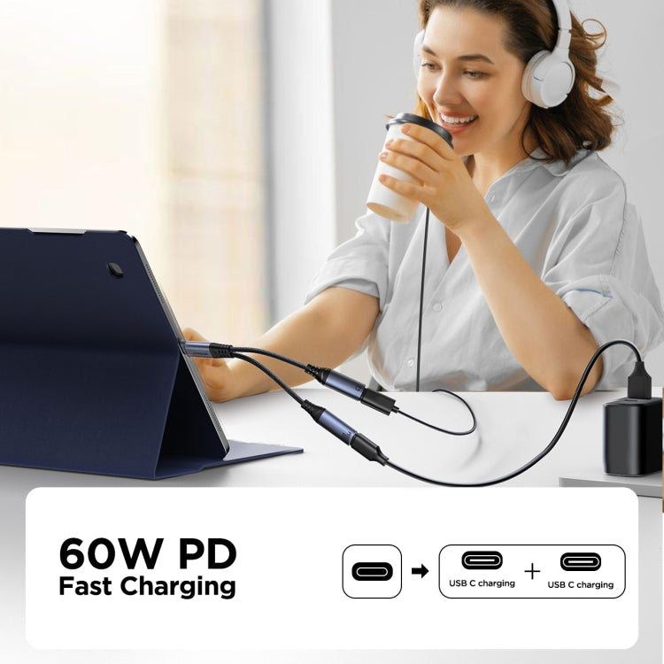 JOYROOM SY-C03 2 in 1 USB-C/Type-C to Dual USB-C/Type-C Audio Adapter Cable(Black)