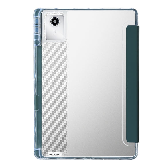 For Lenovo Tab M11 /Xiaoxin Pad 11 2024 Clear Acrylic 3-Fold Leather Tablet Case(Deep Green)