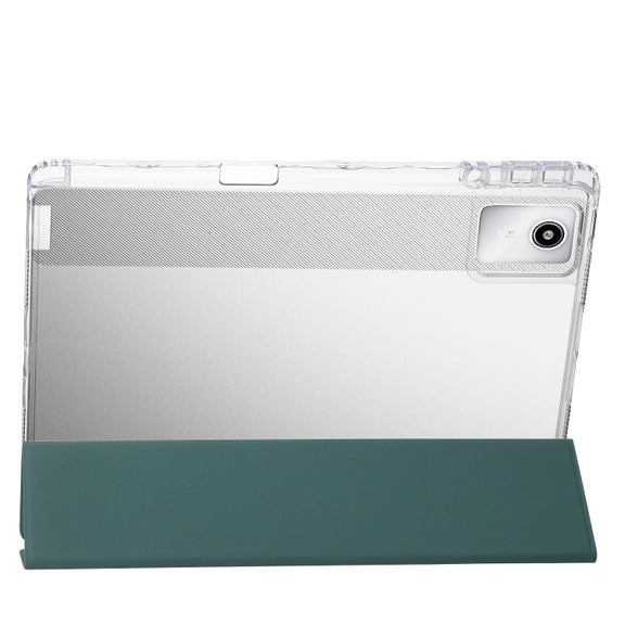 For Lenovo Tab M11 /Xiaoxin Pad 11 2024 Clear Acrylic 3-Fold Leather Tablet Case(Deep Green)