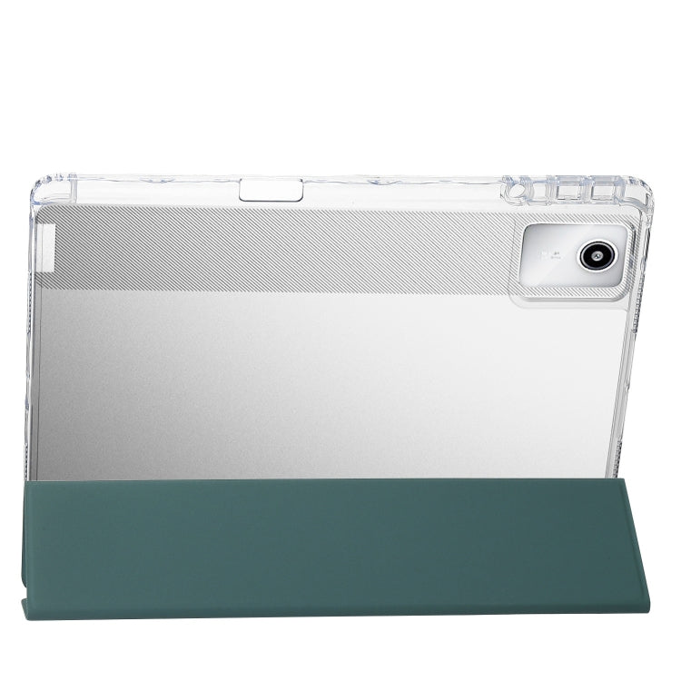 For Lenovo Tab M11 /Xiaoxin Pad 11 2024 Clear Acrylic 3-Fold Leather Tablet Case(Deep Green)