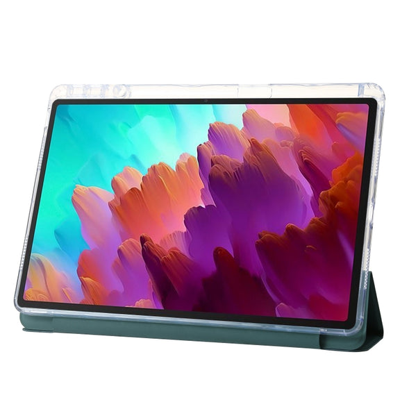 For Lenovo Tab M11 /Xiaoxin Pad 11 2024 Clear Acrylic 3-Fold Leather Tablet Case(Deep Green)