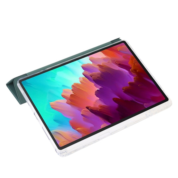 For Lenovo Tab M11 /Xiaoxin Pad 11 2024 Clear Acrylic 3-Fold Leather Tablet Case(Deep Green)
