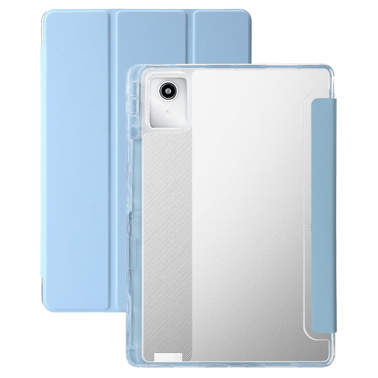 For Lenovo Tab M11 /Xiaoxin Pad 11 2024 Clear Acrylic 3-Fold Leather Tablet Case(Ice Blue)