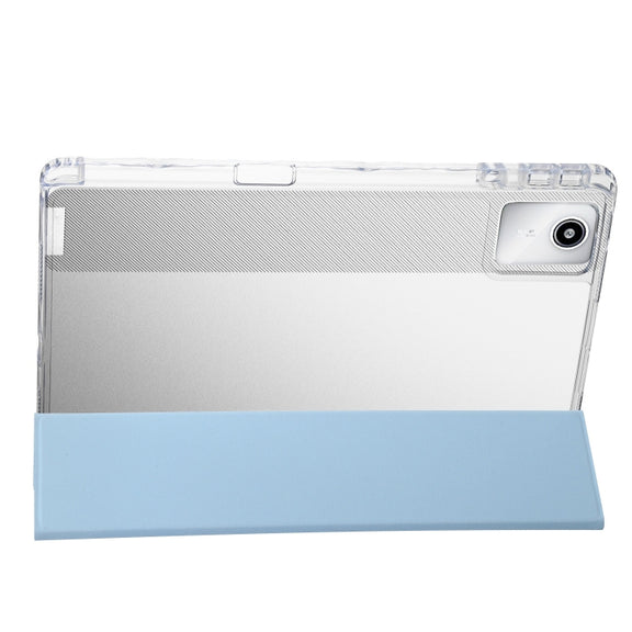 For Lenovo Tab M11 /Xiaoxin Pad 11 2024 Clear Acrylic 3-Fold Leather Tablet Case(Ice Blue)