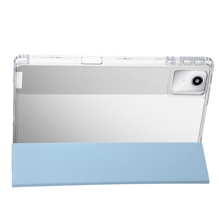 For Lenovo Tab M11 /Xiaoxin Pad 11 2024 Clear Acrylic 3-Fold Leather Tablet Case(Ice Blue)