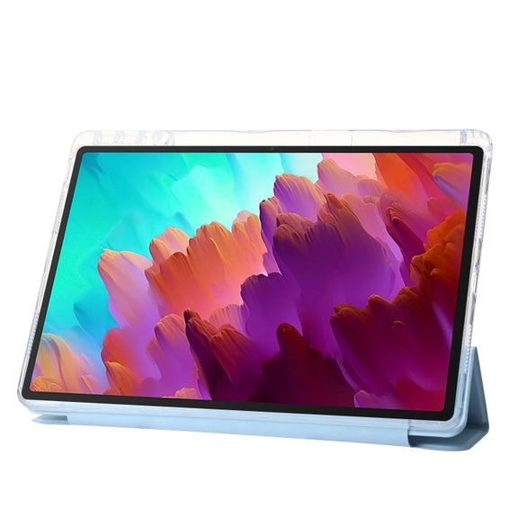 For Lenovo Tab M11 /Xiaoxin Pad 11 2024 Clear Acrylic 3-Fold Leather Tablet Case(Ice Blue)