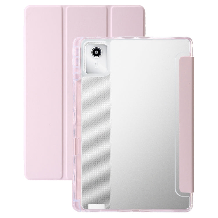 For Lenovo Tab M11 /Xiaoxin Pad 11 2024 Clear Acrylic 3-Fold Leather Tablet Case(Pink)