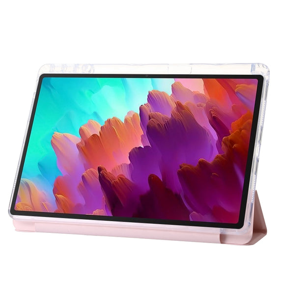 For Lenovo Tab M11 /Xiaoxin Pad 11 2024 Clear Acrylic 3-Fold Leather Tablet Case(Pink)