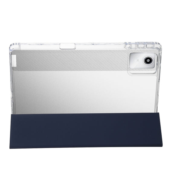 For Lenovo Tab M11 /Xiaoxin Pad 11 2024 Clear Acrylic 3-Fold Leather Tablet Case(Dark Blue)