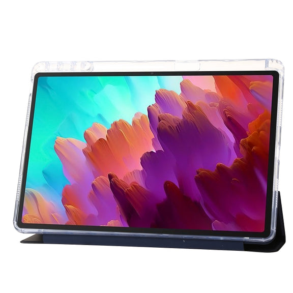 For Lenovo Tab M11 /Xiaoxin Pad 11 2024 Clear Acrylic 3-Fold Leather Tablet Case(Dark Blue)