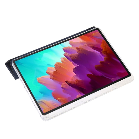 For Lenovo Tab M11 /Xiaoxin Pad 11 2024 Clear Acrylic 3-Fold Leather Tablet Case(Dark Blue)