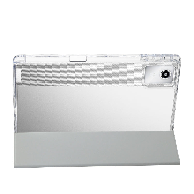 For Lenovo Tab M11 /Xiaoxin Pad 11 2024 Clear Acrylic 3-Fold Leather Tablet Case(Grey)