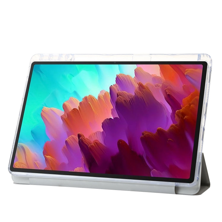For Lenovo Tab M11 /Xiaoxin Pad 11 2024 Clear Acrylic 3-Fold Leather Tablet Case(Grey)