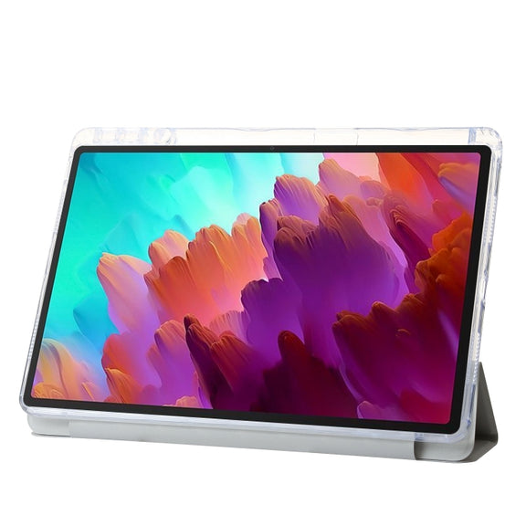 For Lenovo Tab M11 /Xiaoxin Pad 11 2024 Clear Acrylic 3-Fold Leather Tablet Case(Grey)