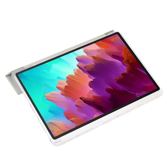 For Lenovo Tab M11 /Xiaoxin Pad 11 2024 Clear Acrylic 3-Fold Leather Tablet Case(Grey)