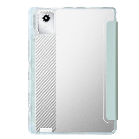 For Lenovo Tab M11 /Xiaoxin Pad 11 2024 Clear Acrylic 3-Fold Leather Tablet Case(Green)