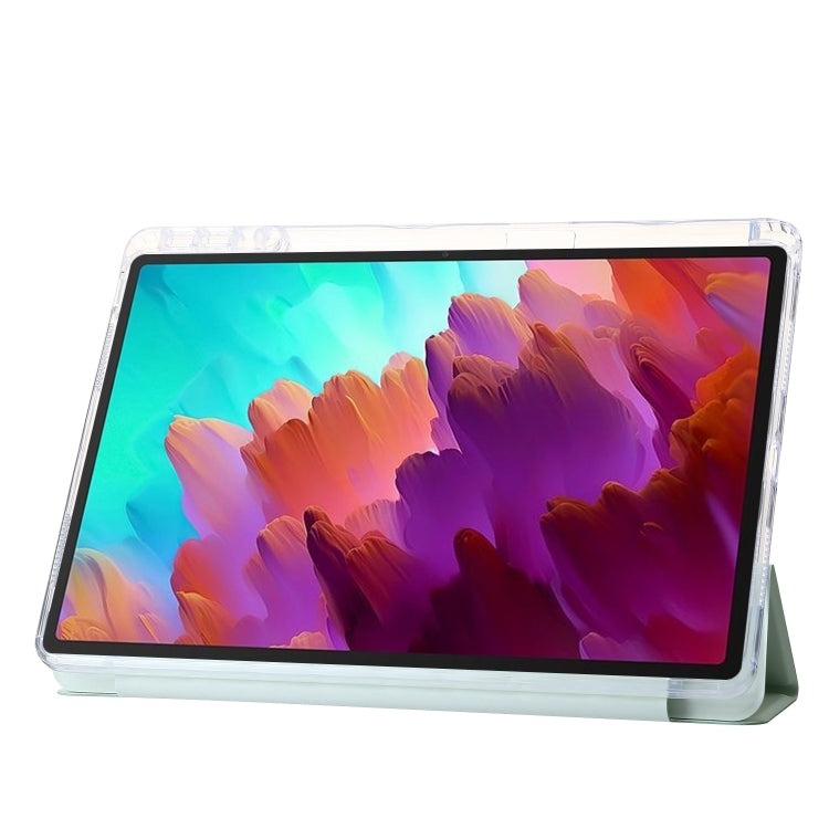For Lenovo Tab M11 /Xiaoxin Pad 11 2024 Clear Acrylic 3-Fold Leather Tablet Case(Green)