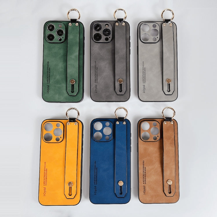 For iPhone 15 Lambskin Wristband Holder Phone Case(Green)