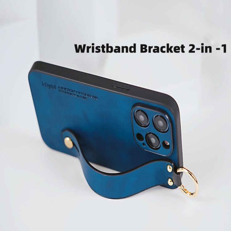 For iPhone 15 Lambskin Wristband Holder Phone Case(Green)