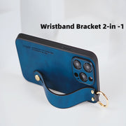 For iPhone 15 Lambskin Wristband Holder Phone Case(Green)