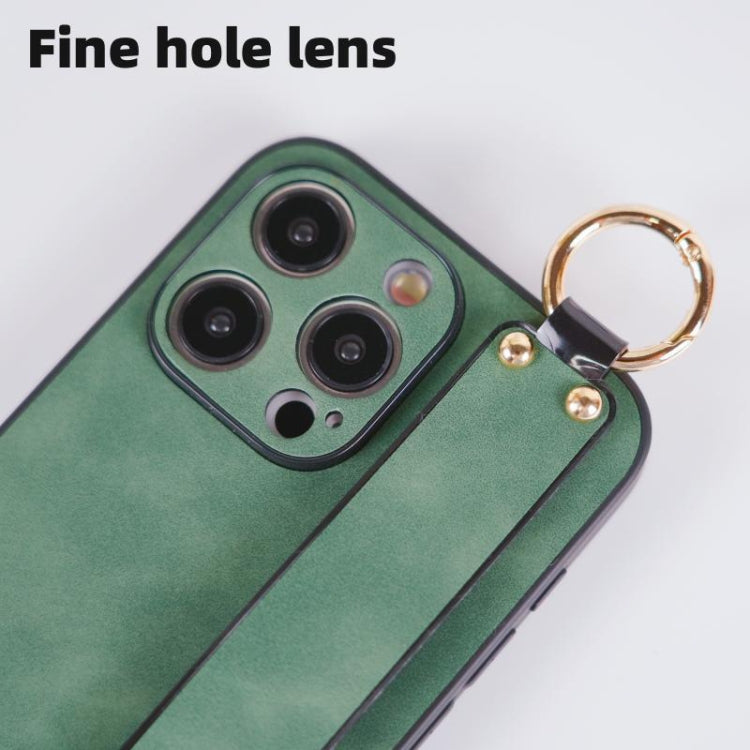 For iPhone 15 Lambskin Wristband Holder Phone Case(Green)