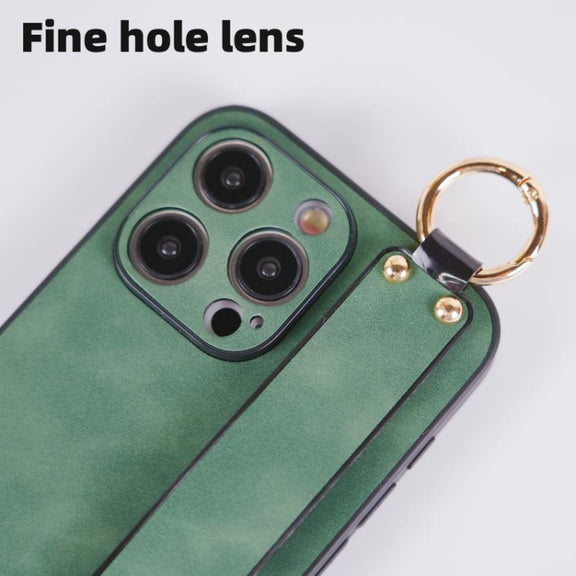 For iPhone 15 Lambskin Wristband Holder Phone Case(Green)