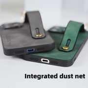 For iPhone 15 Lambskin Wristband Holder Phone Case(Green)