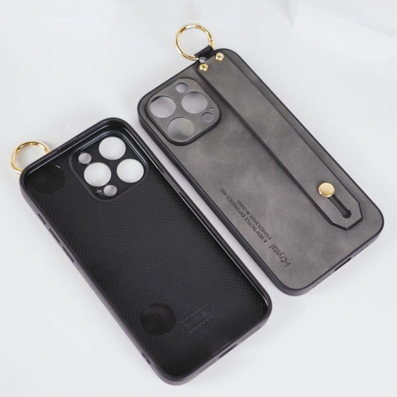 For iPhone 15 Lambskin Wristband Holder Phone Case(Green)