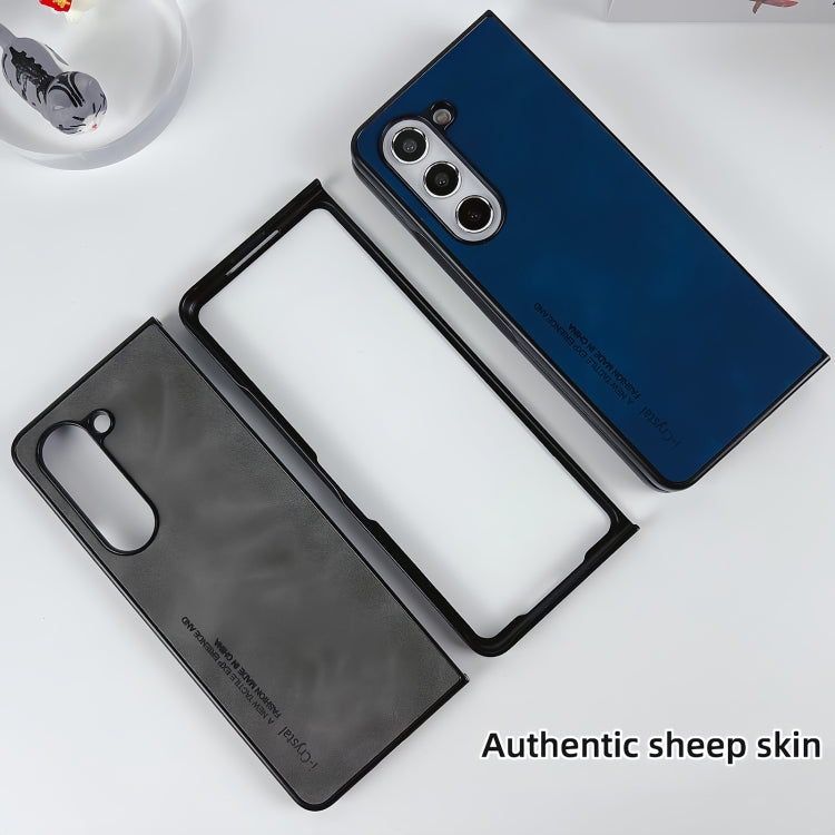 For Samsung Galaxy Z Fold5 i.Crystal Lambskin Folding Phone Case(Dark Grey)
