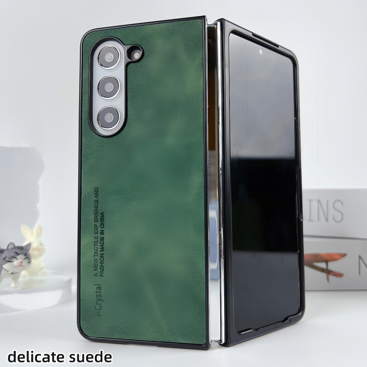 For Samsung Galaxy Z Fold5 i.Crystal Lambskin Folding Phone Case(Dark Grey)