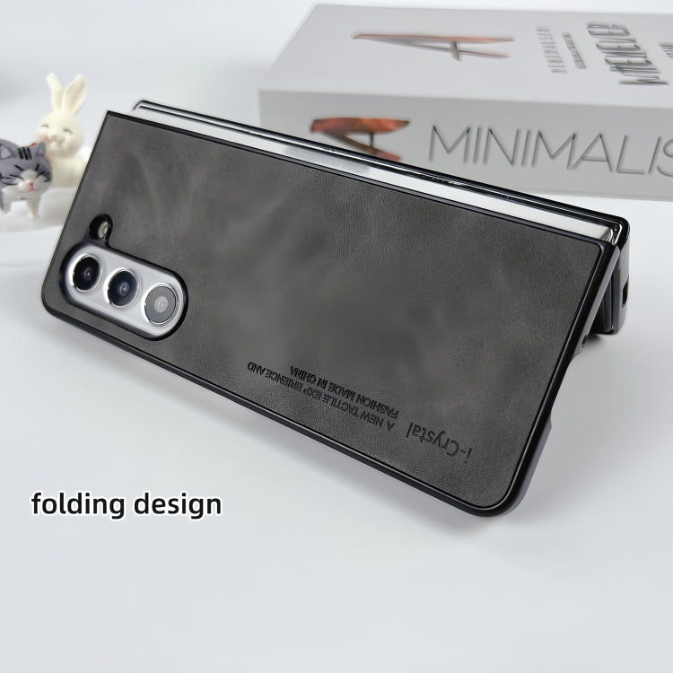 For Samsung Galaxy Z Fold5 i.Crystal Lambskin Folding Phone Case(Dark Grey)