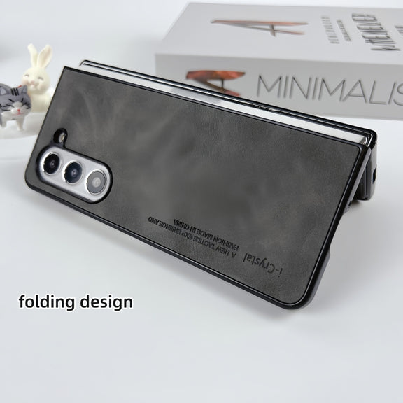 For Samsung Galaxy Z Fold5 i.Crystal Lambskin Folding Phone Case(Dark Grey)