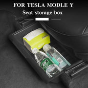 For Tesla Model Y 2021-2023 TPE Storage Organizer Under Car Seat, Style:with Cover(White)