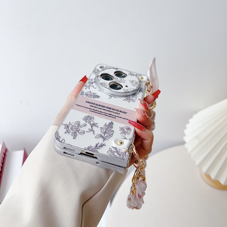 For OPPO Find N3 Pearlescent Paint Painted PC Phone Case with DIY Scarf Bracelet(Sketch Flower)