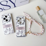 For OPPO Find N3 Pearlescent Paint Painted PC Phone Case with DIY Scarf Bracelet(Sketch Flower)
