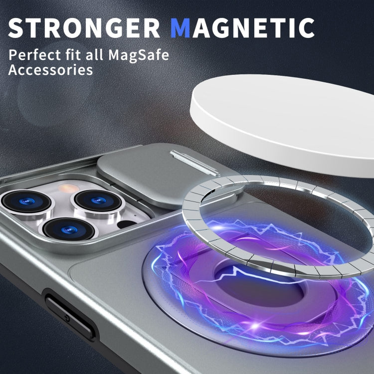 For iPhone 15 Pro Camshield MagSafe Ring Holder Armor Phone Case(Titanium Grey)