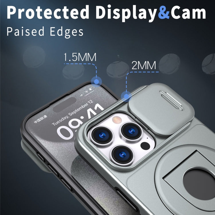 For iPhone 15 Pro Camshield MagSafe Ring Holder Armor Phone Case(Titanium Grey)