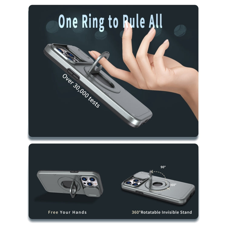 For iPhone 15 Pro Camshield MagSafe Ring Holder Armor Phone Case(Titanium Grey)