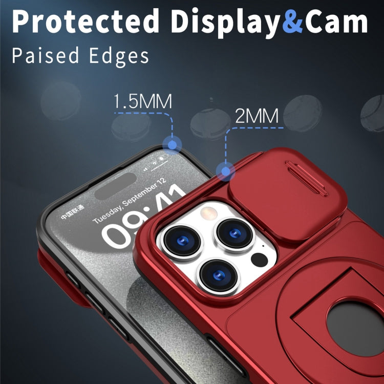 For iPhone 14 Pro Camshield MagSafe Ring Holder Armor Phone Case(Red)
