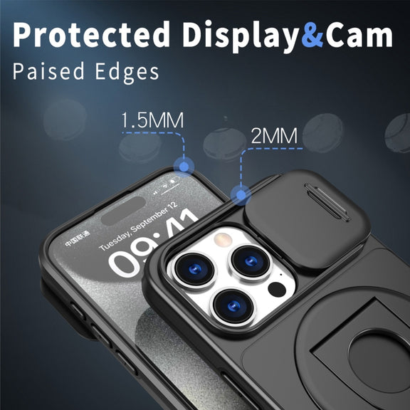 For iPhone 14 Pro Max Camshield MagSafe Ring Holder Armor Phone Case(Black)