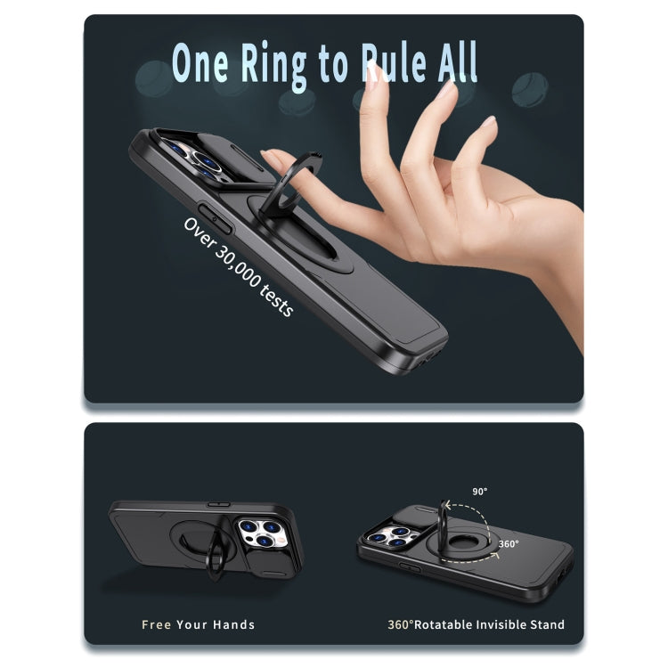 For iPhone 12 Camshield MagSafe Ring Holder Armor Phone Case(Black)