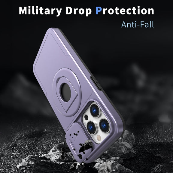 For iPhone 12 Pro Camshield MagSafe Ring Holder Armor Phone Case(Purple)