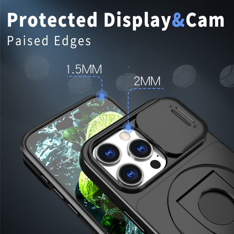 For iPhone 16 Pro Max Camshield MagSafe Ring Holder Armor Phone Case(Black)