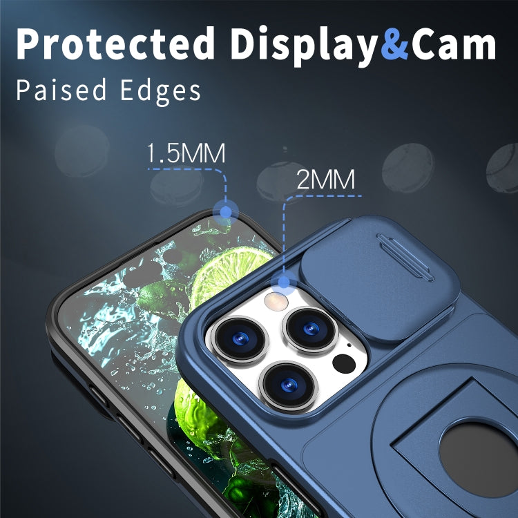 For iPhone 16 Pro Max Camshield MagSafe Ring Holder Armor Phone Case(Blue)