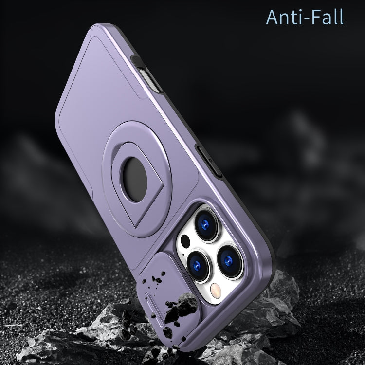 For iPhone 16 Pro Camshield MagSafe Ring Holder Armor Phone Case(Purple)