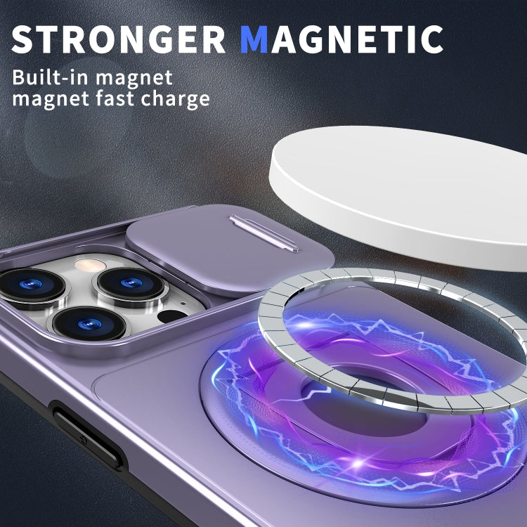 For iPhone 16 Pro Camshield MagSafe Ring Holder Armor Phone Case(Purple)
